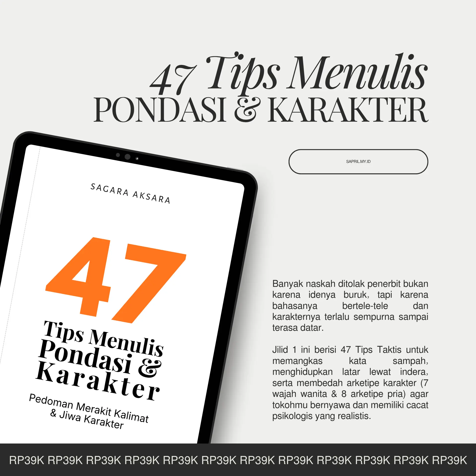 Mockup Ebook 47 Tips Menulis: Pondasi & Karakter oleh Syafree